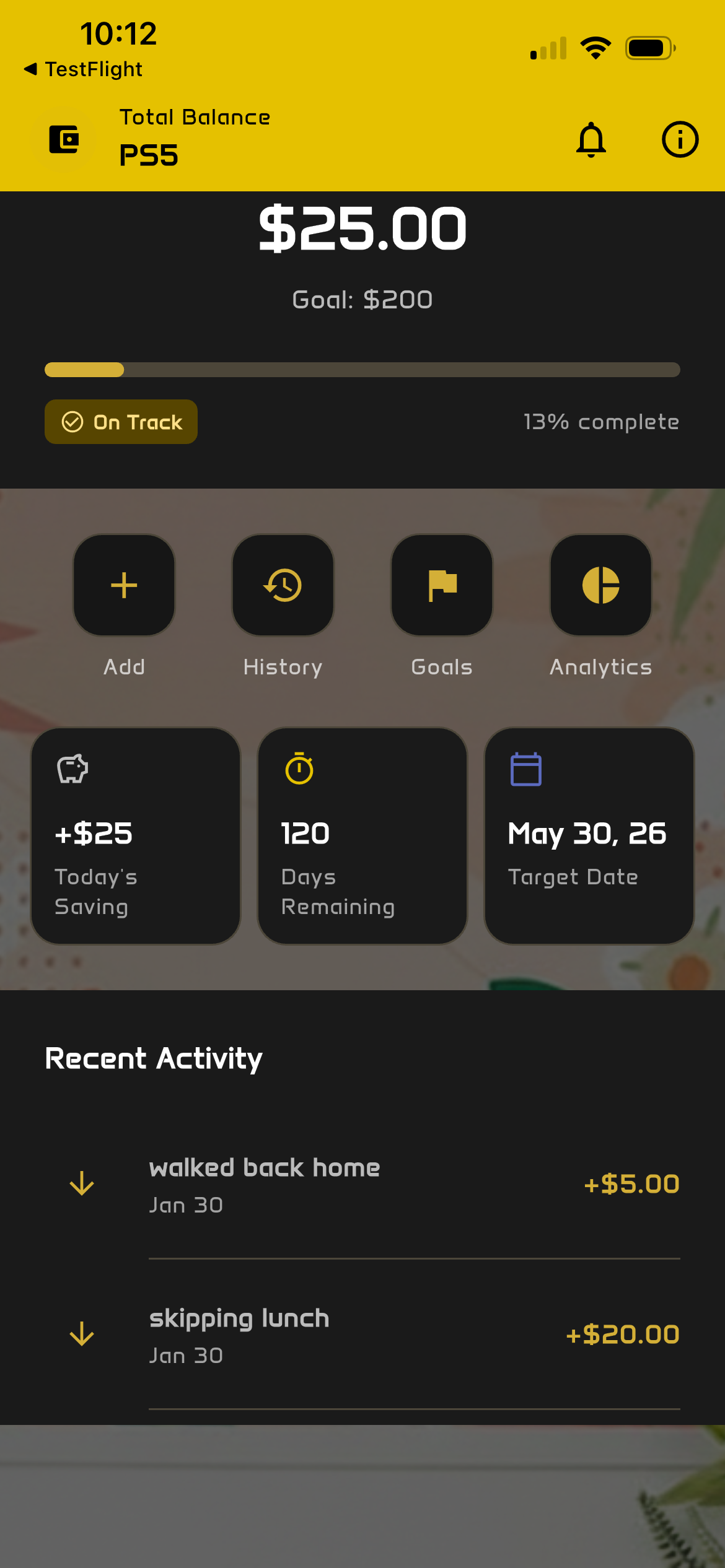 DashSave main screen